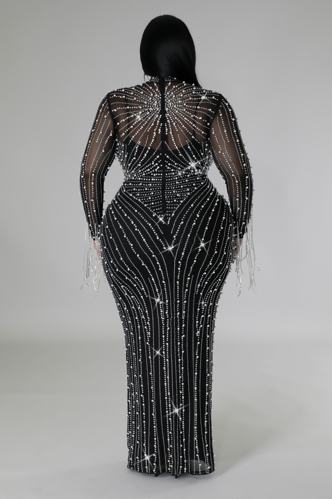 Celebrity Style Diamond Fringe Dress (Plus)Nude