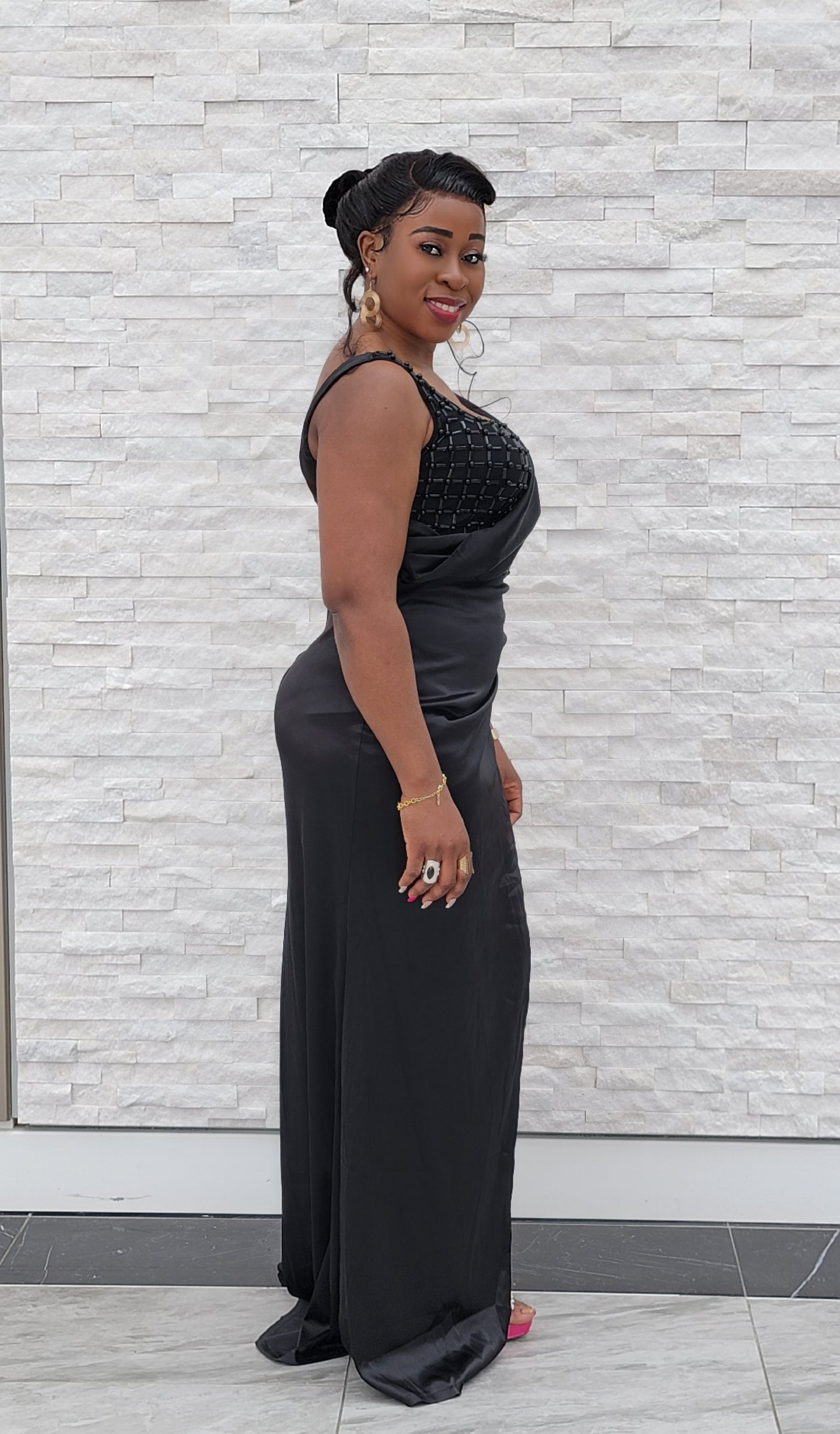 Samantha Rhinestone Glam Dress ( Black)