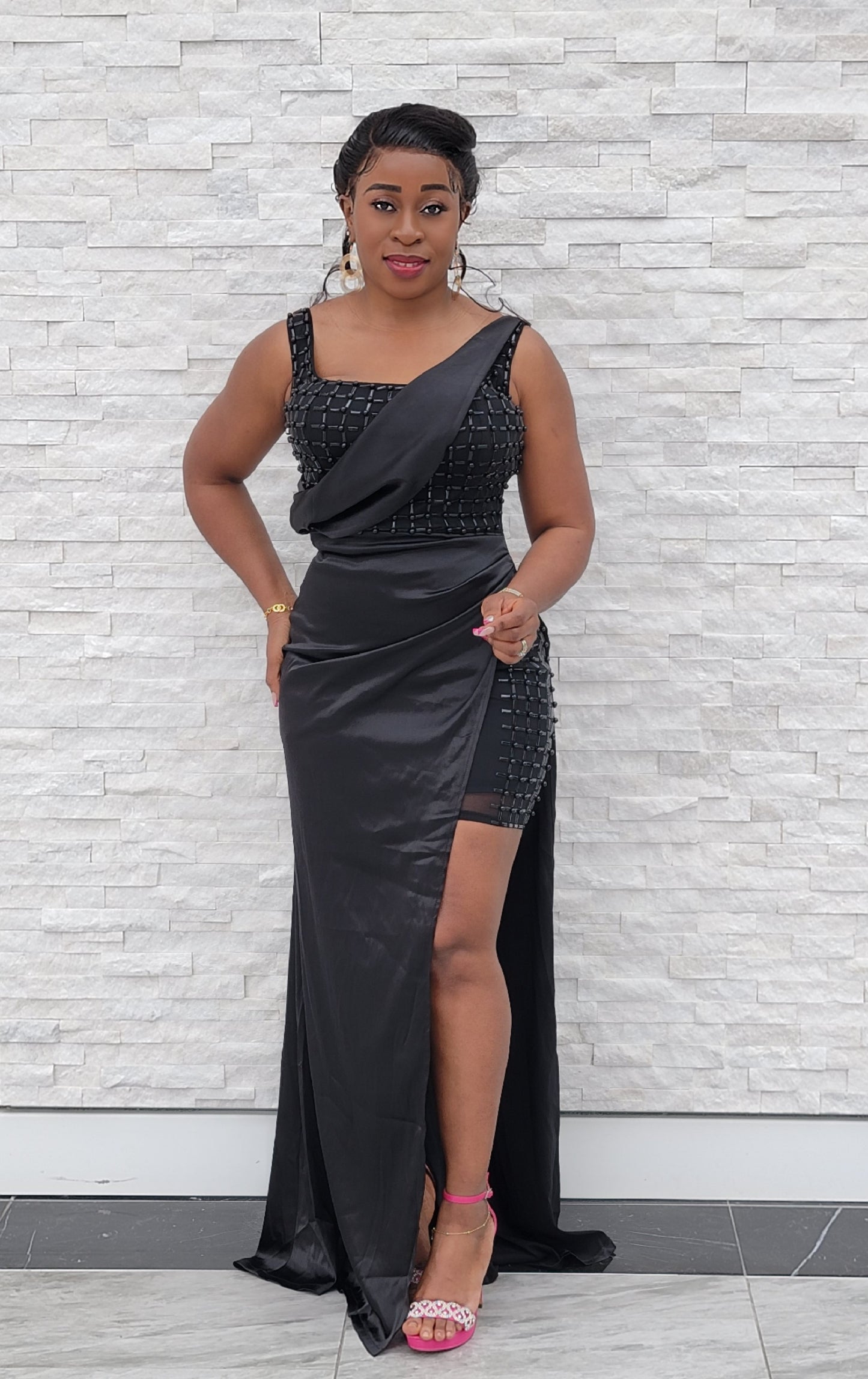 Samantha Rhinestone Glam Dress ( Black)