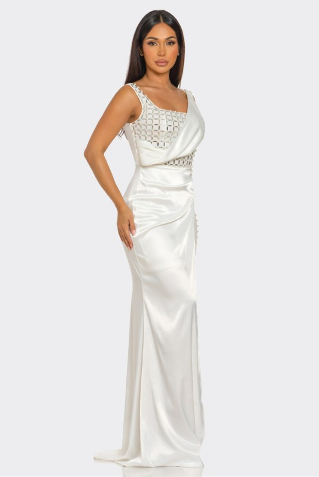 Samantha Rhinestone Glam Dress (White)