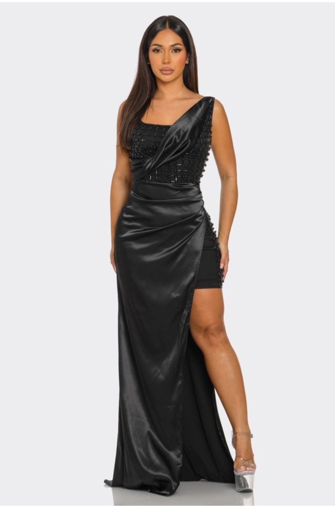 Samantha Rhinestone Glam Dress ( Black)