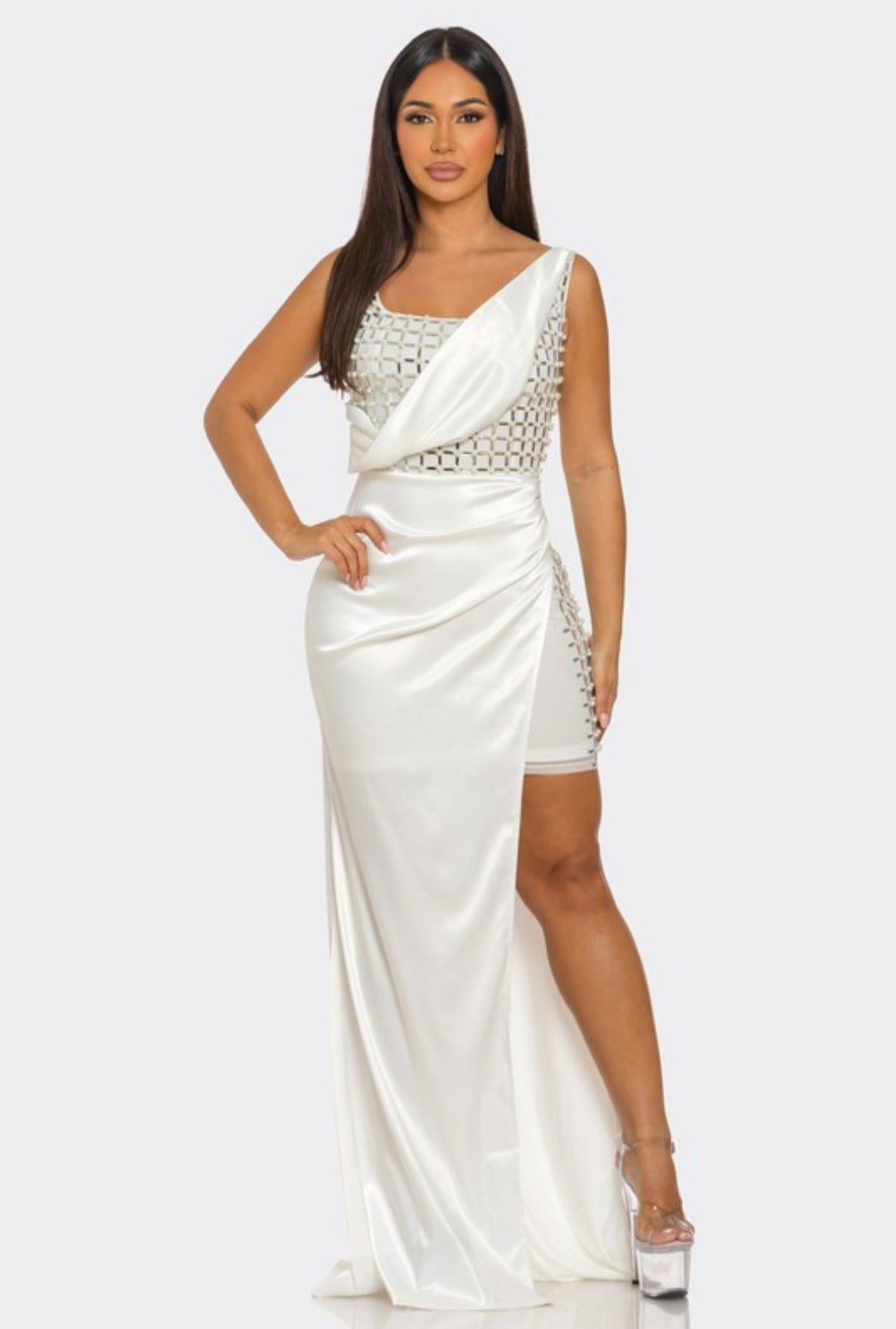 Samantha Rhinestone Glam Dress (White)