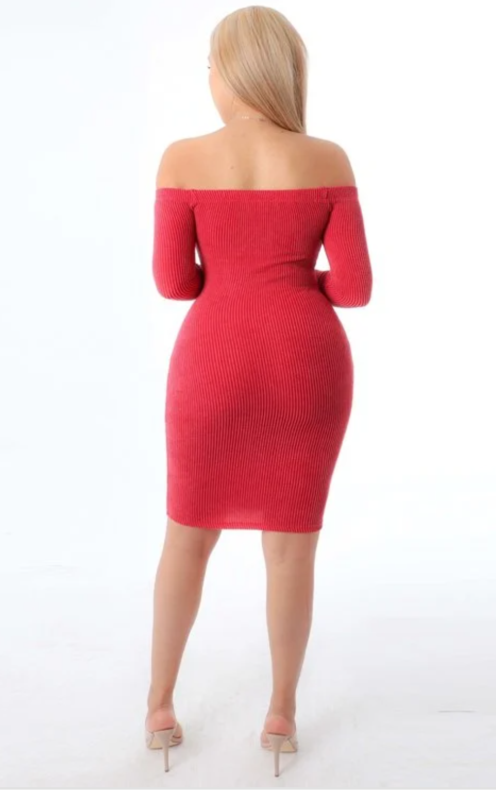 Off Shoulder 3/4 Washed Look Sleeve Bodycon