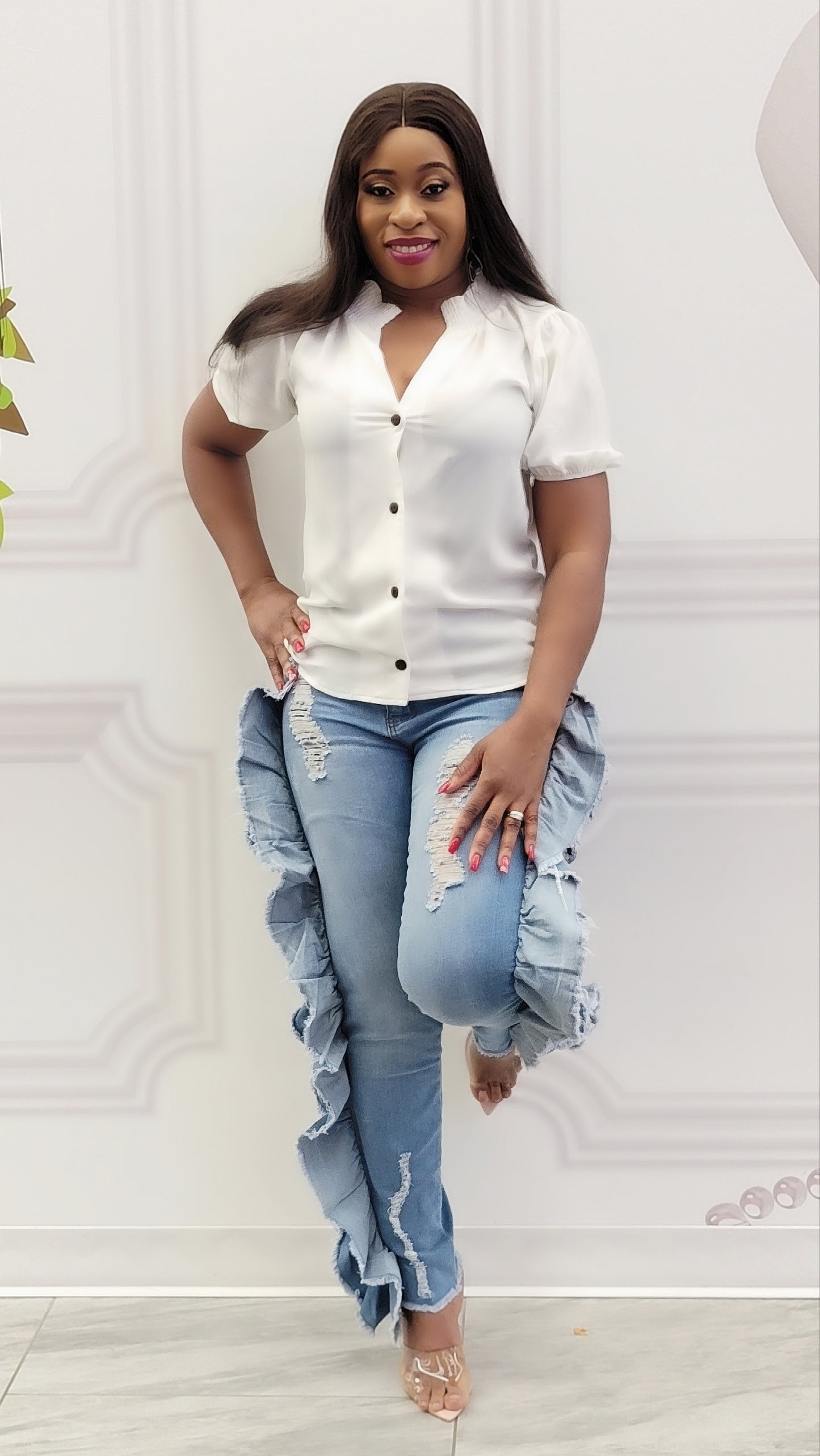 Bella Side Ruffles Skinny Jeans