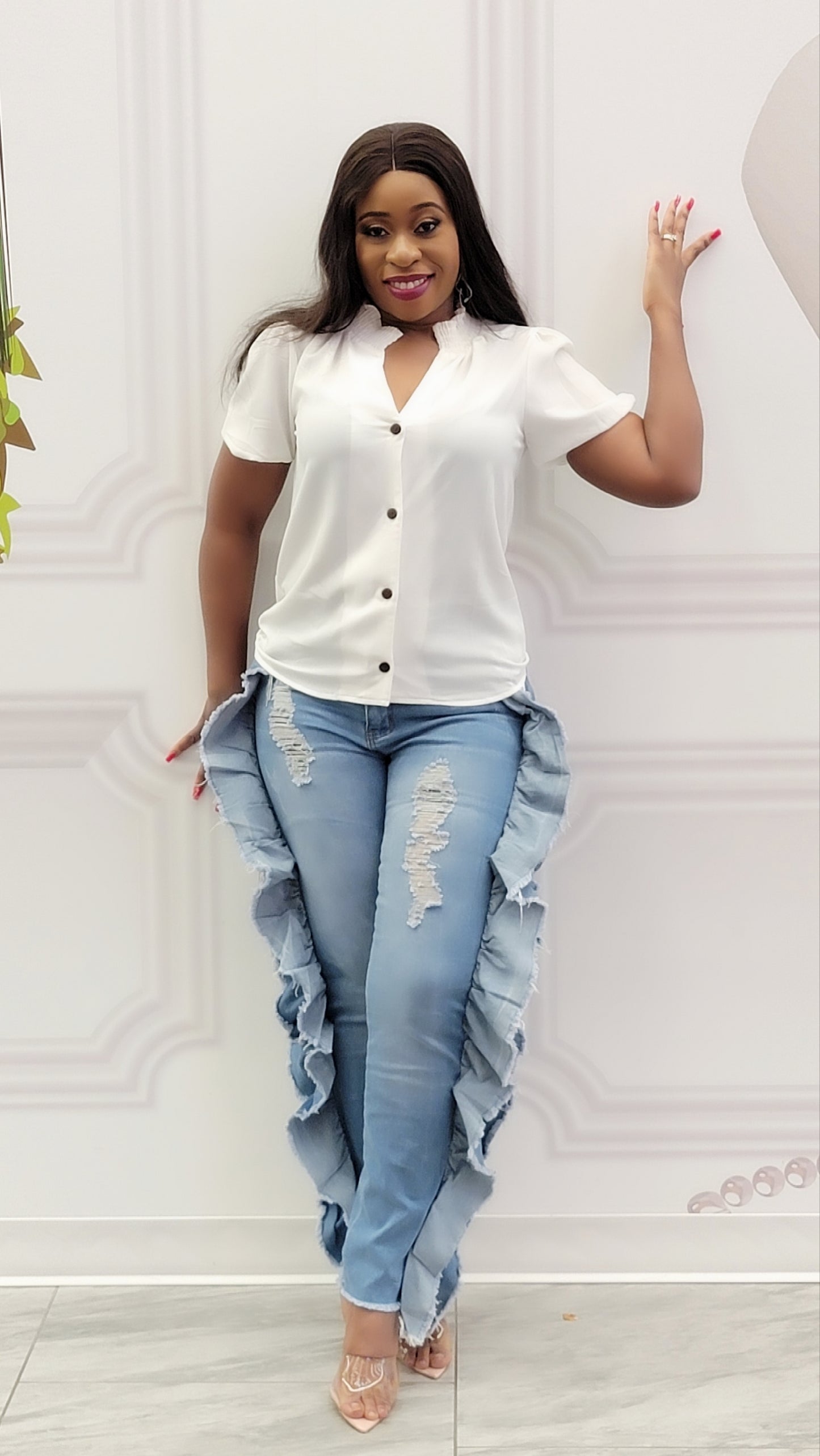 Bella Side Ruffles Skinny Jeans