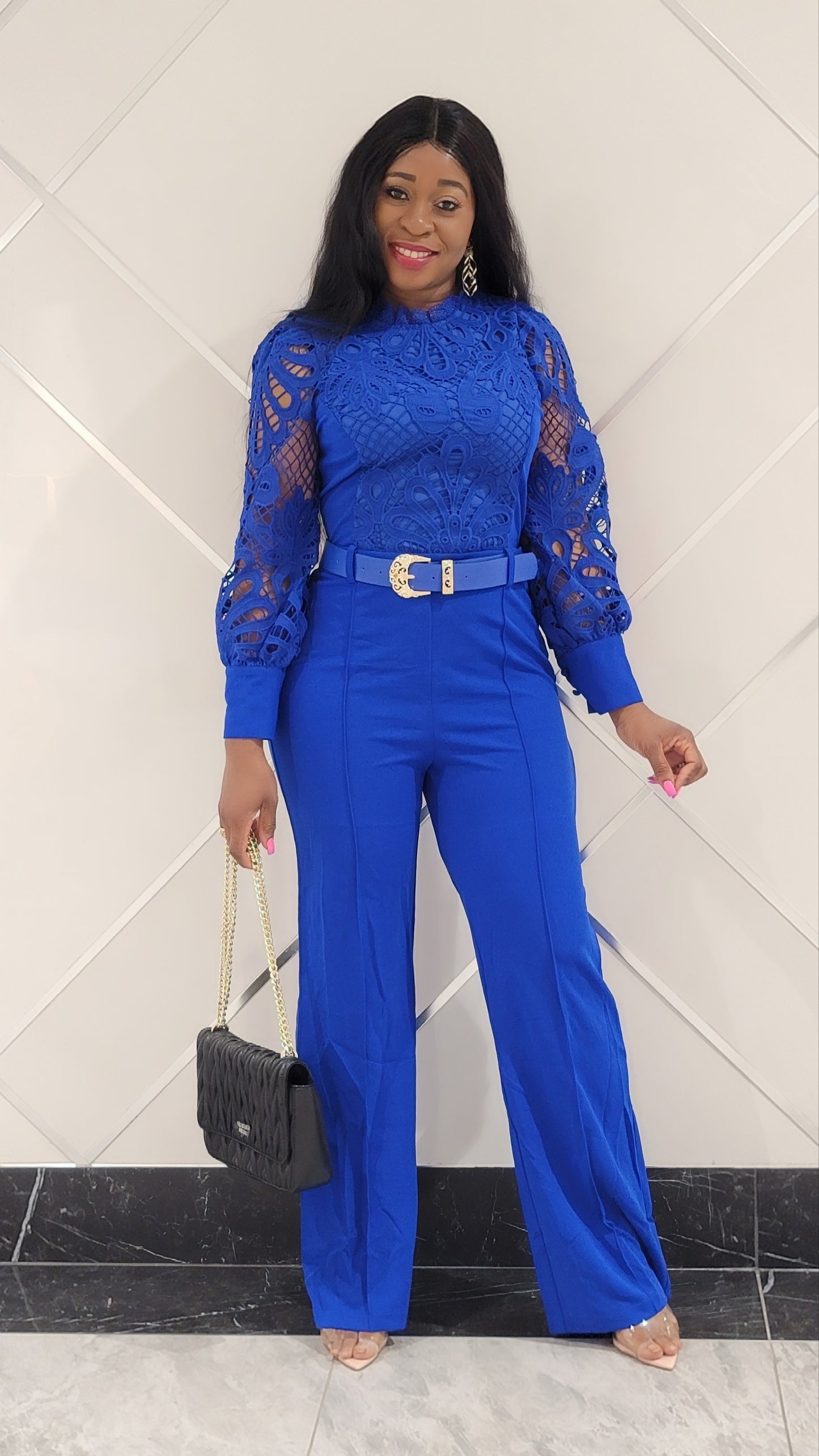 Gina Lace Jumpsuit ( Blue)