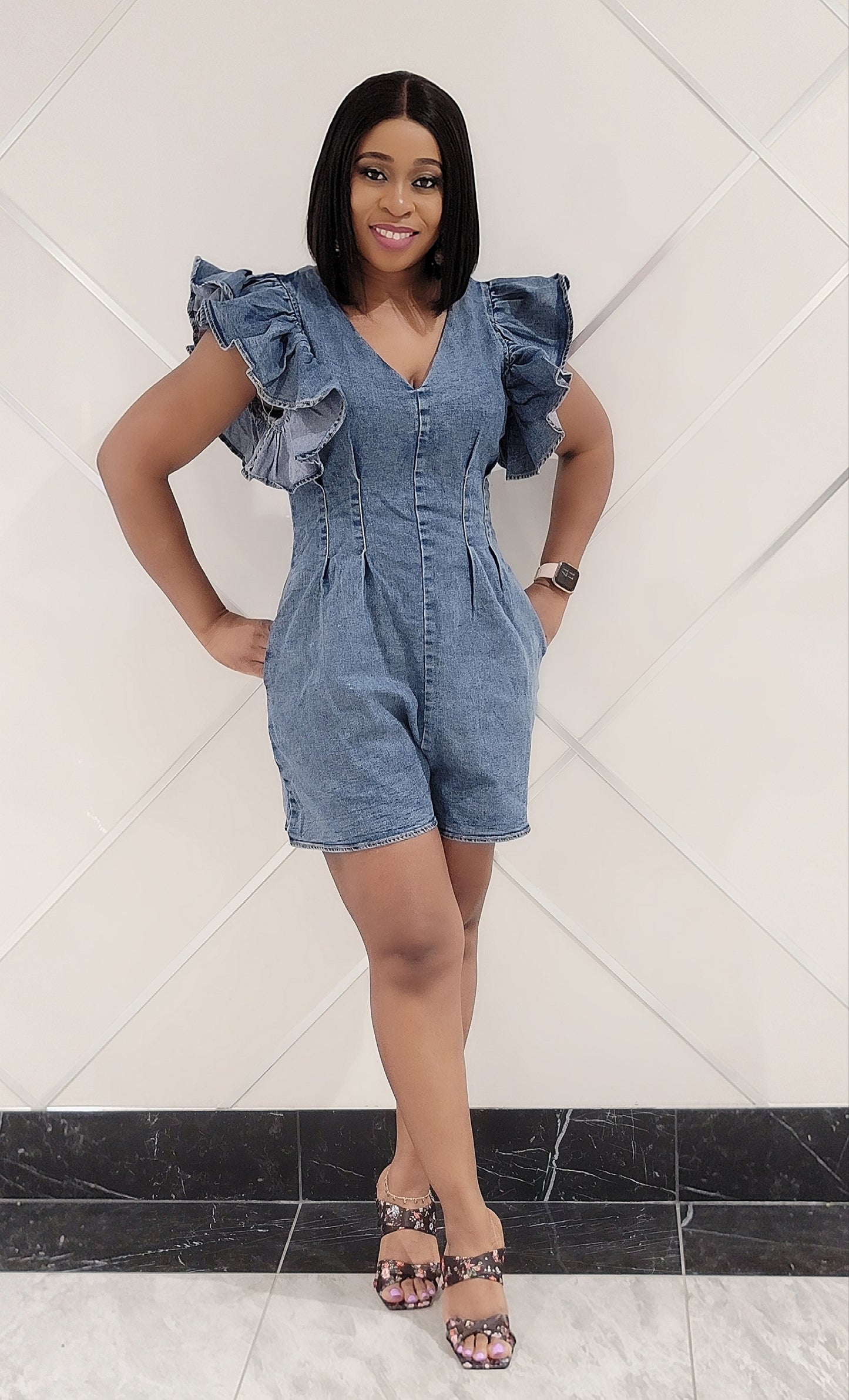 Lila Denim Romper