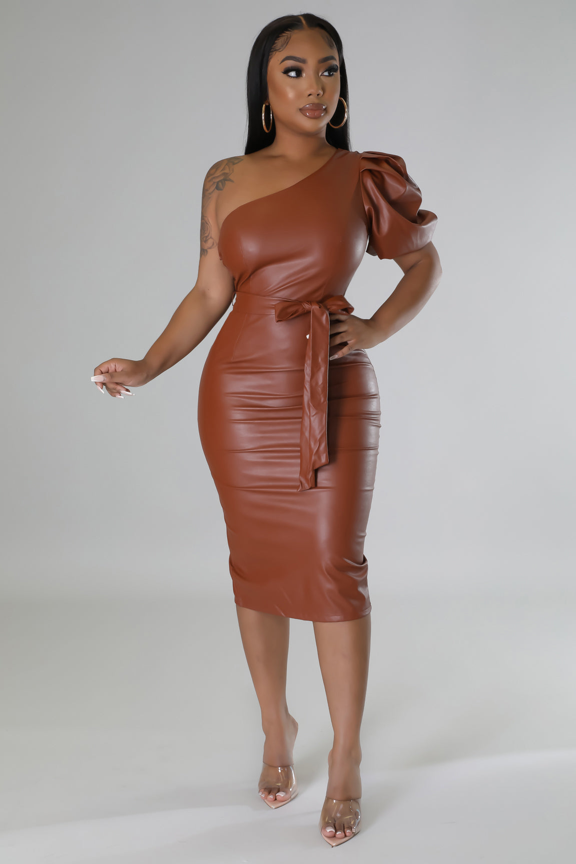 leather dress babe Black Vegan Leather Dress - Button-Up Dress - Long Sleeve Dress