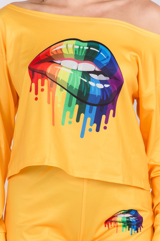 Lip Print Off Shoulder Set