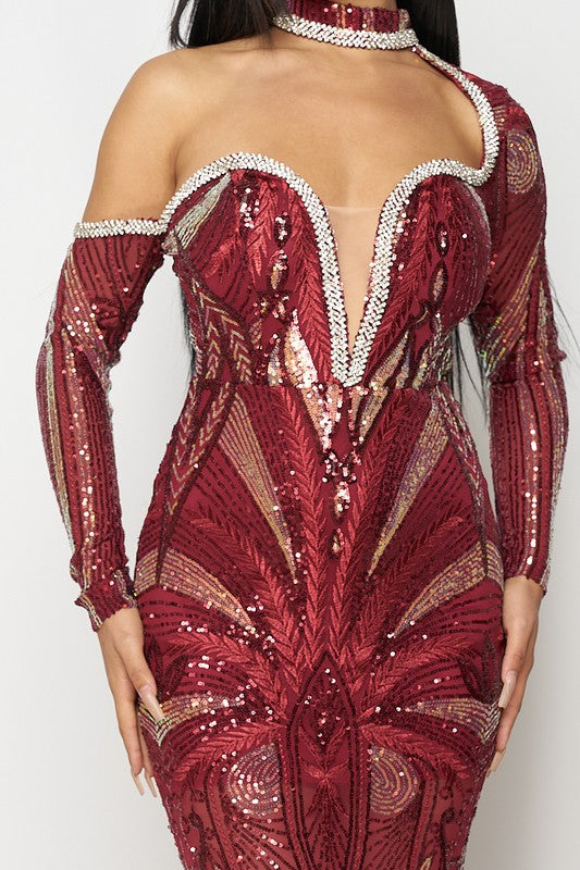 Shonda Rhinestone Dress (Blue)
