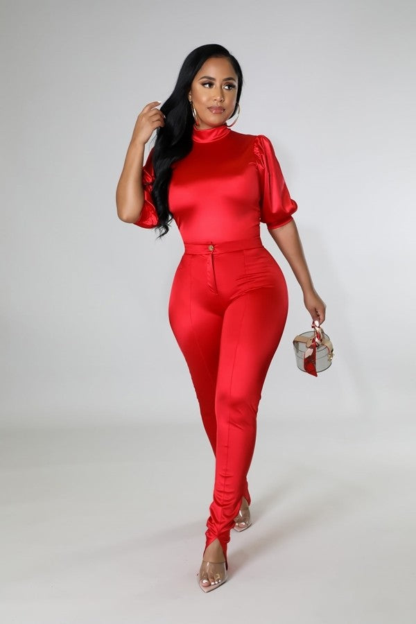 Eva Beauty Bodysuit And Pant Set (Red)