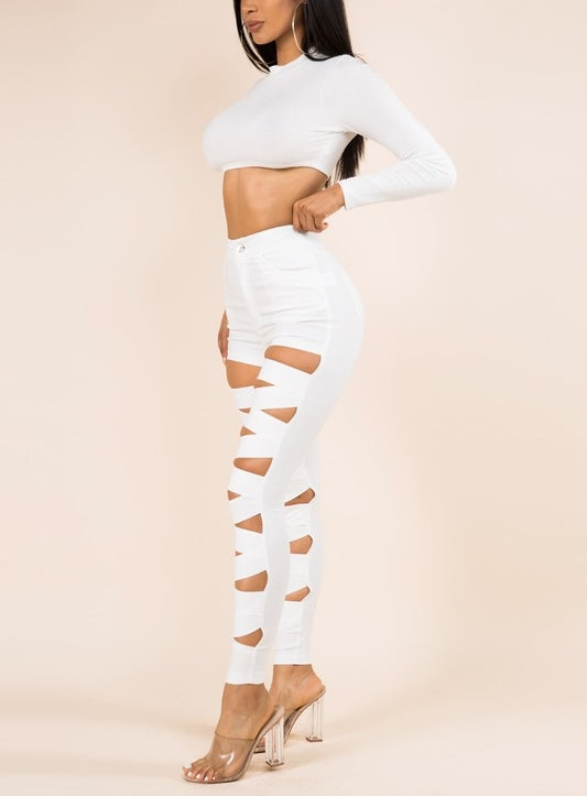 Beauty Cut Out Pants White