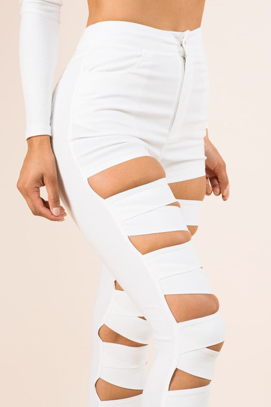 Beauty Cut Out Pants White