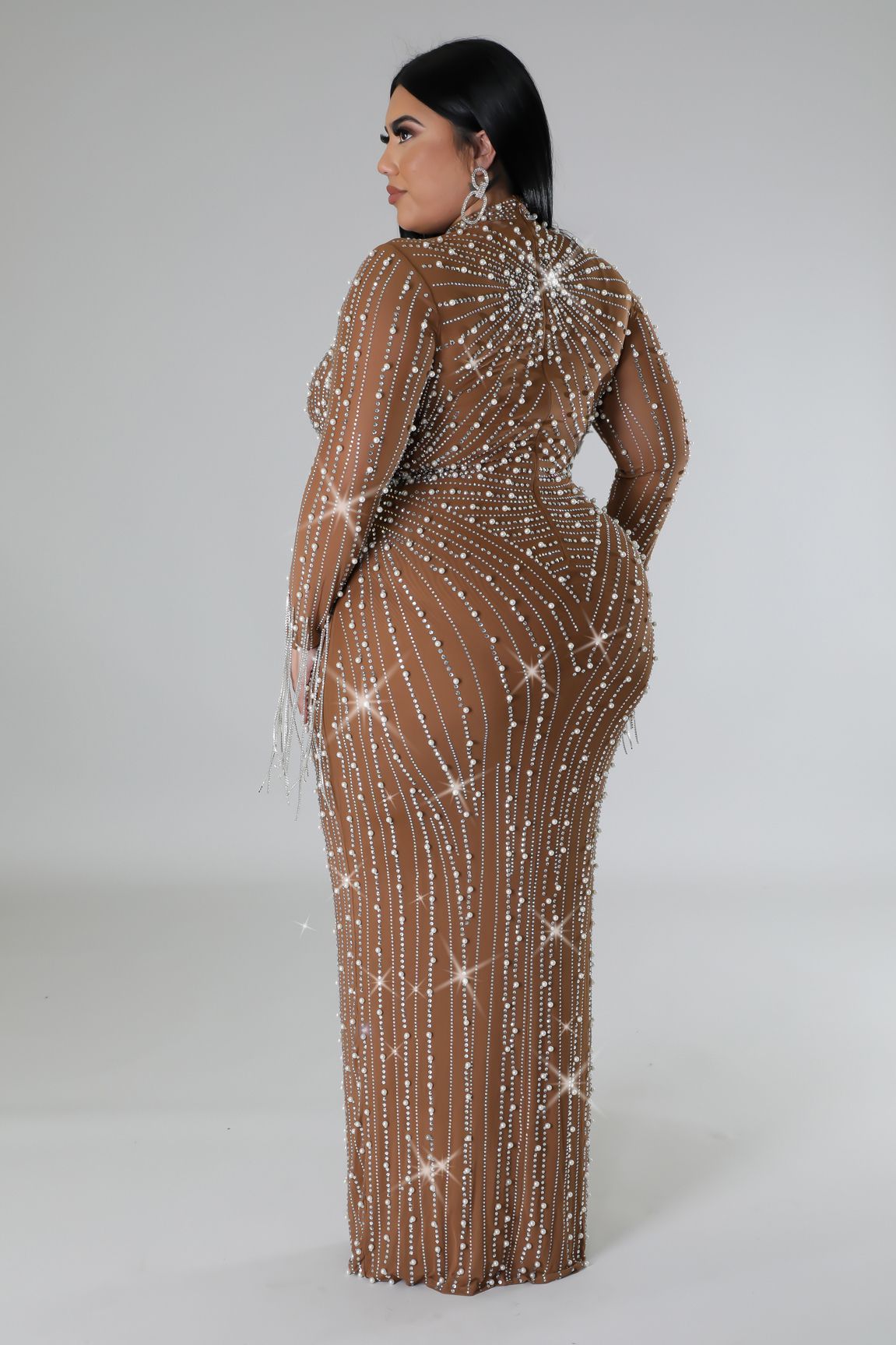 Celebrity Style Diamond Fringe Dress (Plus)Nude