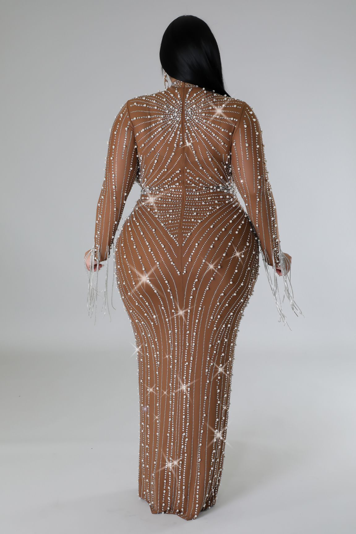 Celebrity Style Diamond Fringe Dress (Plus)Nude