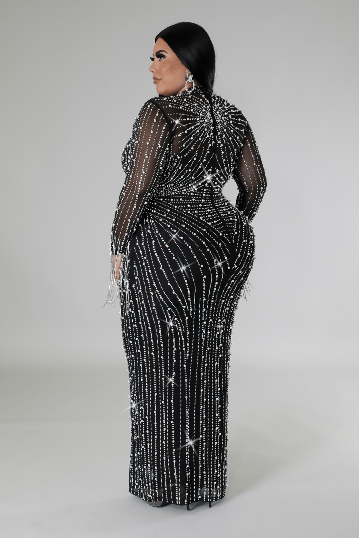 Celebrity Style Diamond Fringe Dress (Plus)Nude