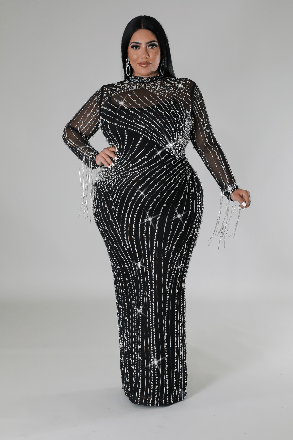 Celebrity Style Diamond Fringe Dress (Plus)Nude