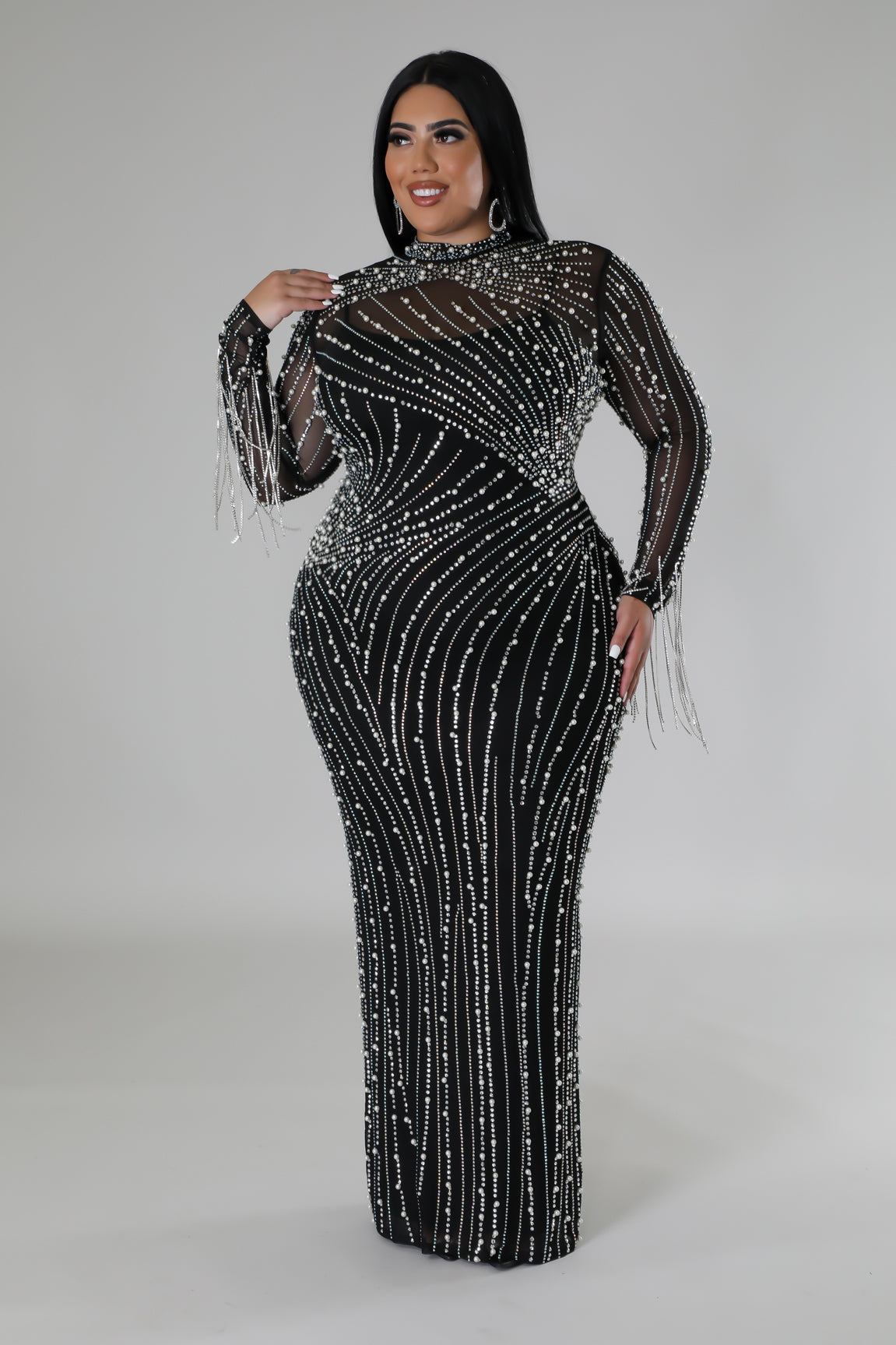 Celebrity Style Diamond Fringe Dress (Plus)Nude