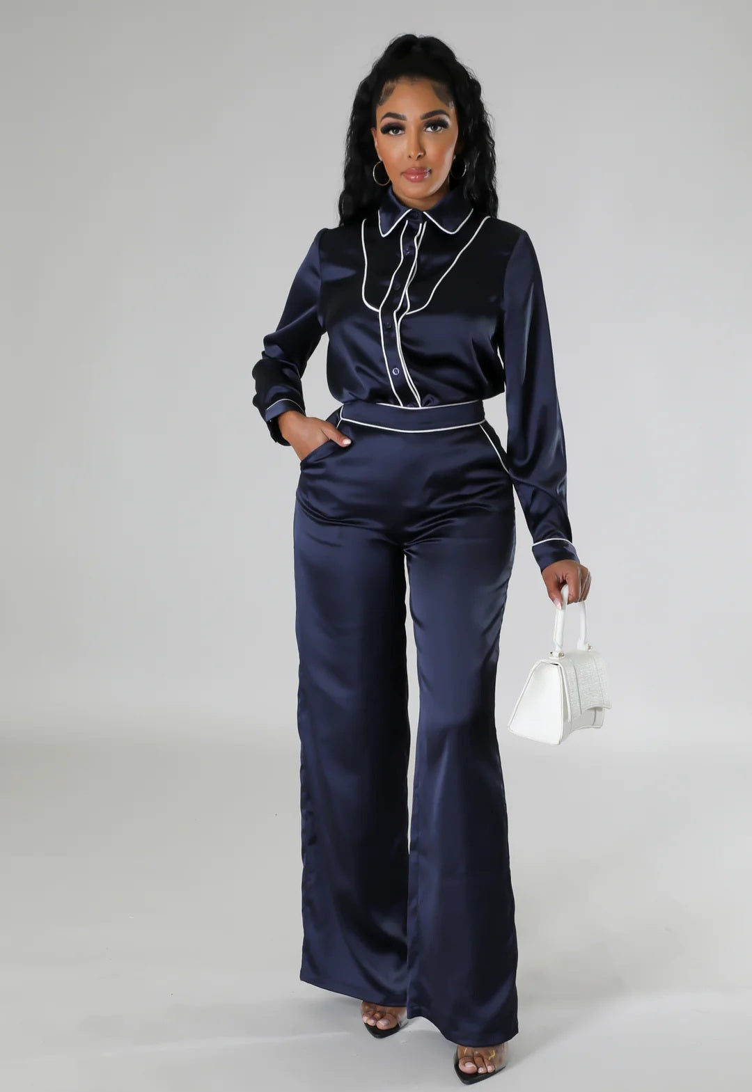 Glam Babe Pant Set ( Navy)