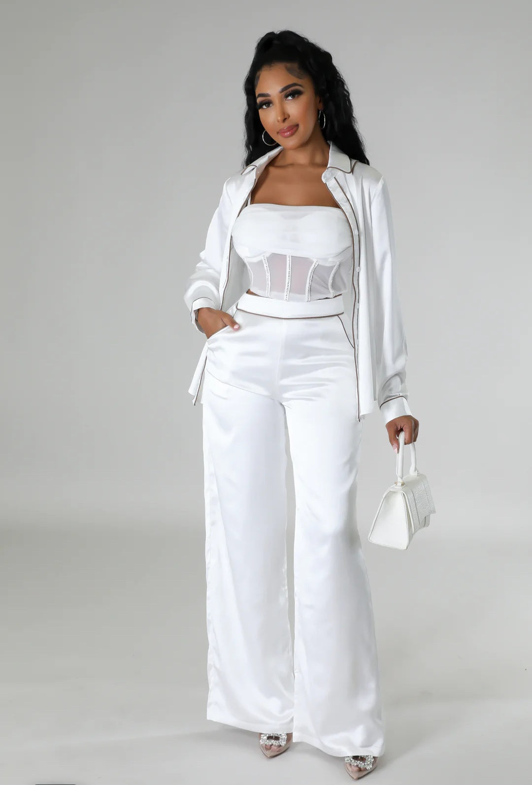 Glam Babe Pant Set (White)