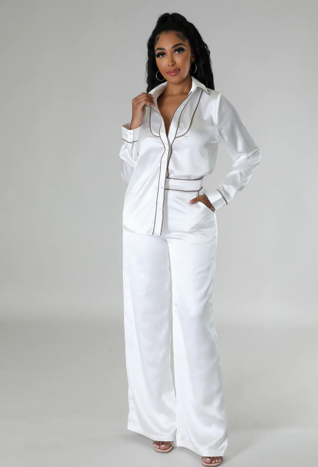Glam Babe Pant Set (White)