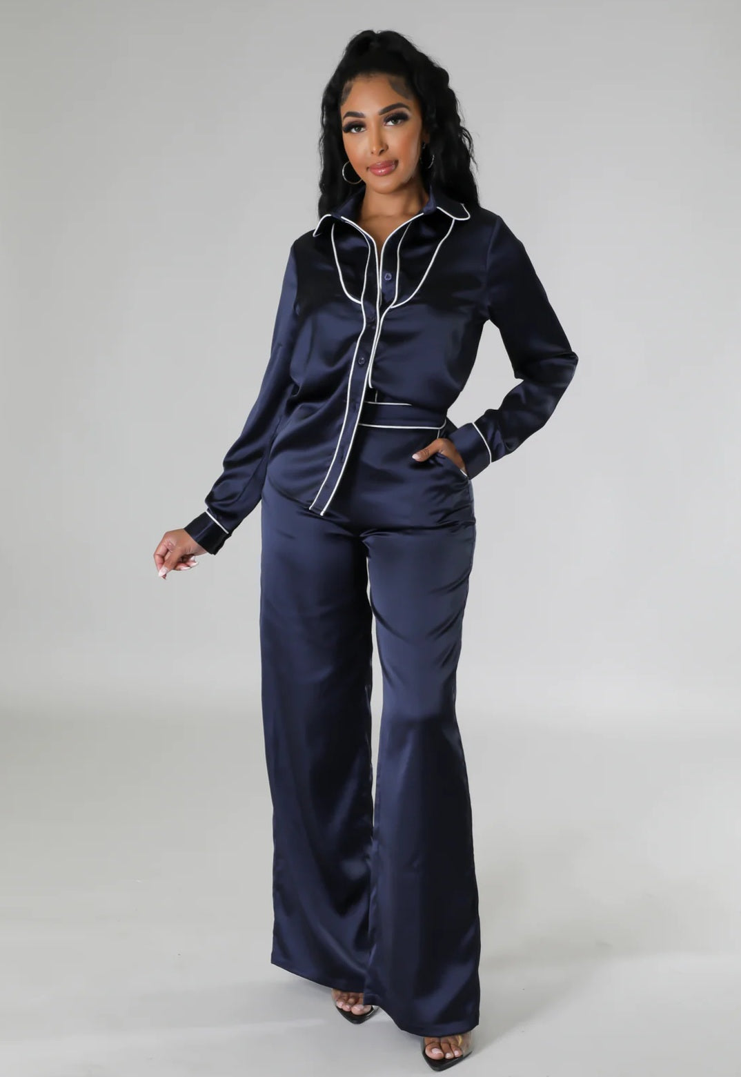 Glam Babe Pant Set ( Navy)