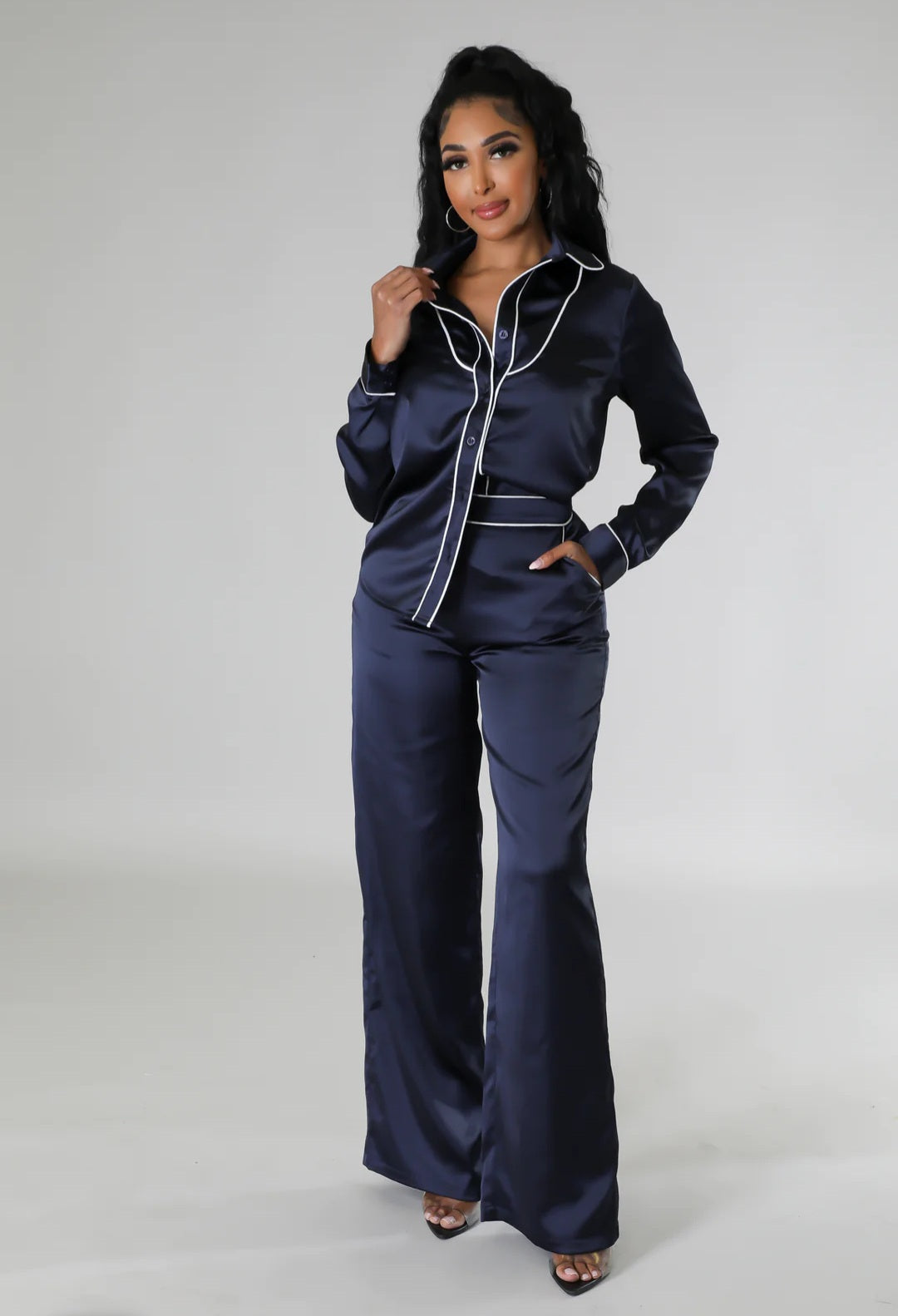 Glam Babe Pant Set ( Navy)