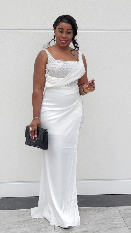 Samantha Rhinestone Glam Dress (White)