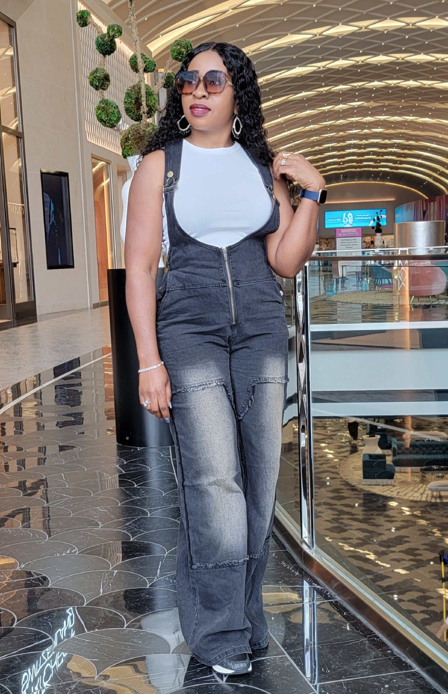 Angel Zip-Front Denim Overalls
