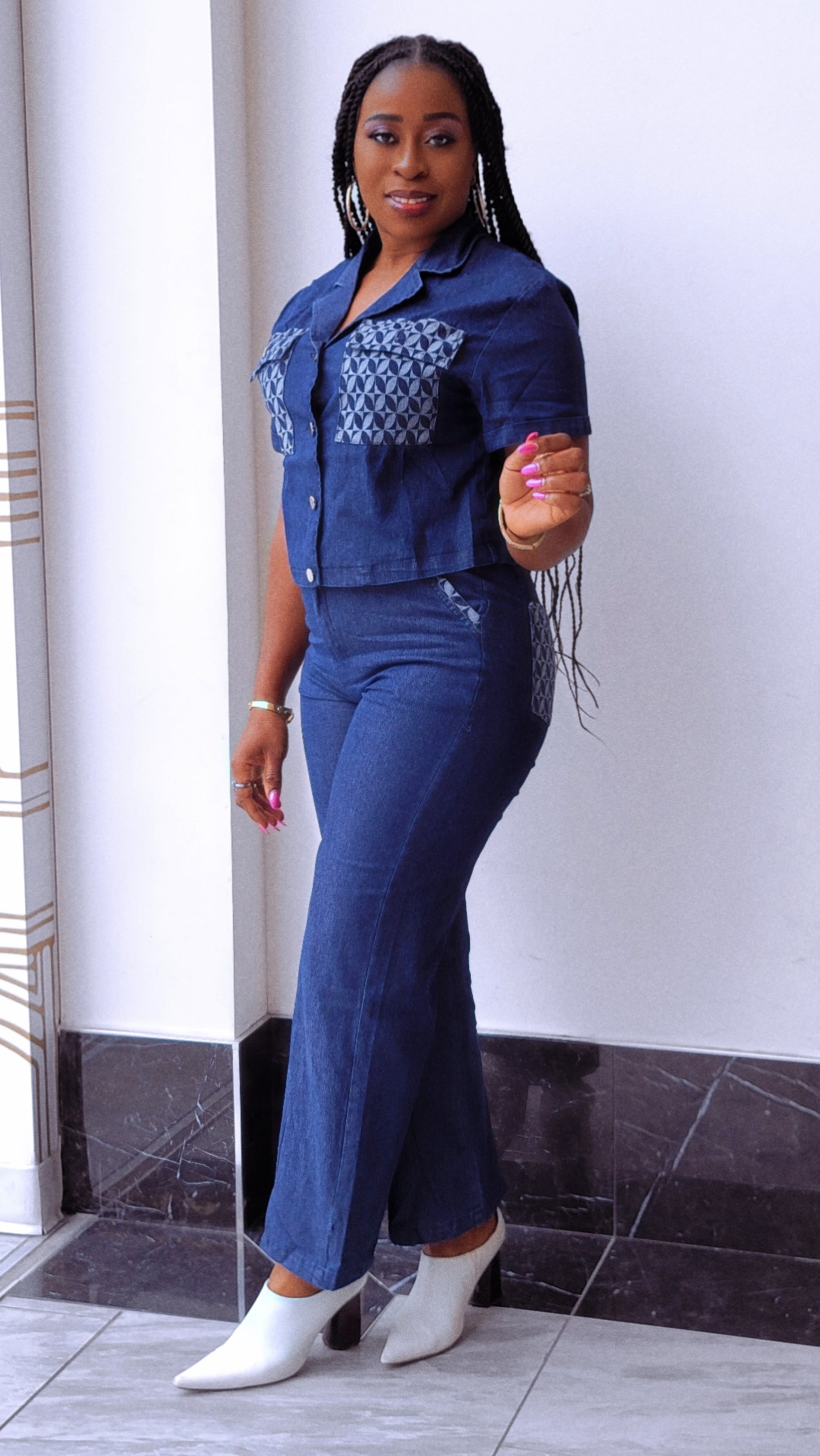 Amanda Denim Two-Piece Pant  Set