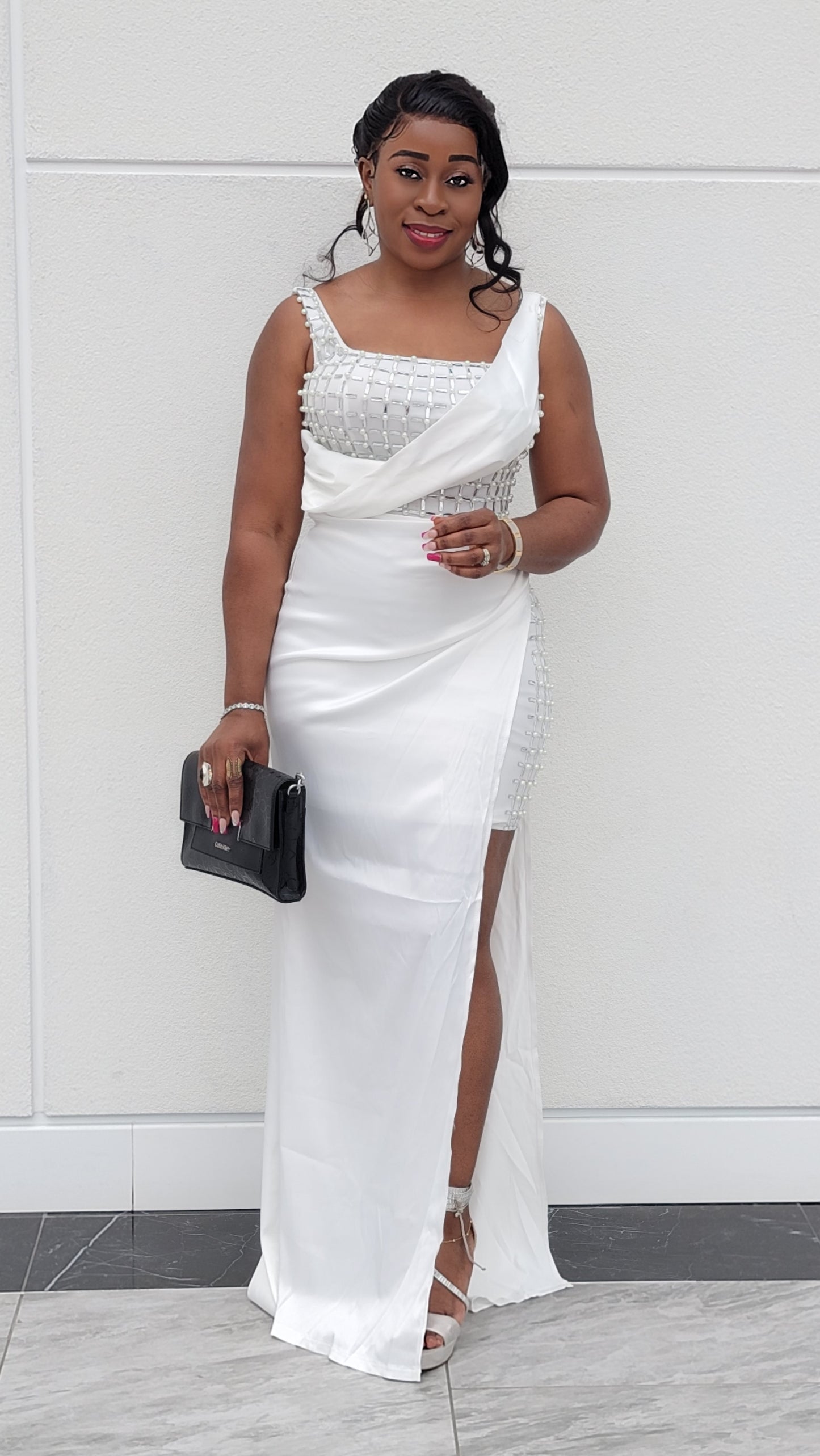 Samantha Rhinestone Glam Dress (White)