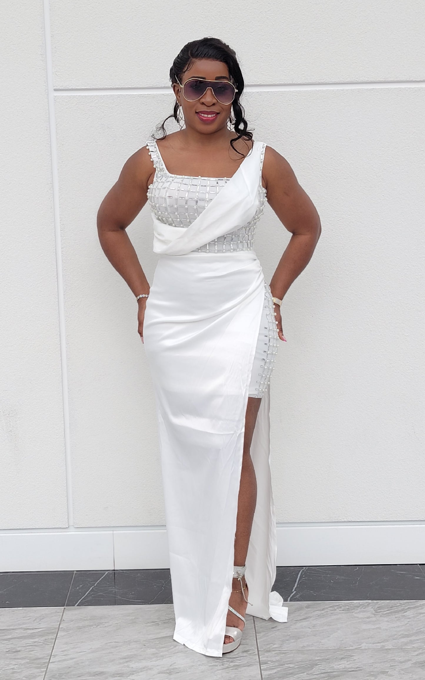 Samantha Rhinestone Glam Dress (White)