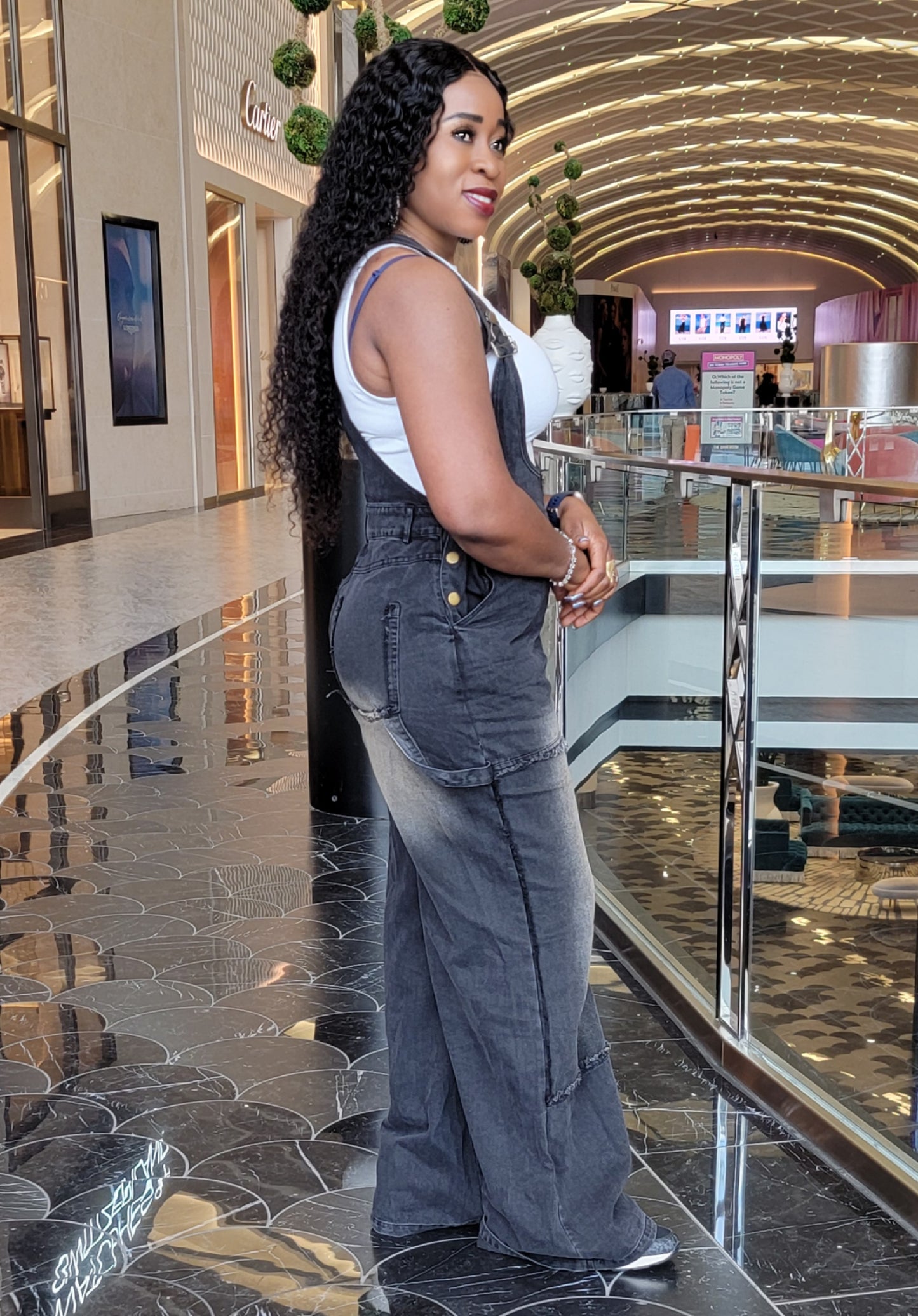 Angel Zip-Front Denim Overalls