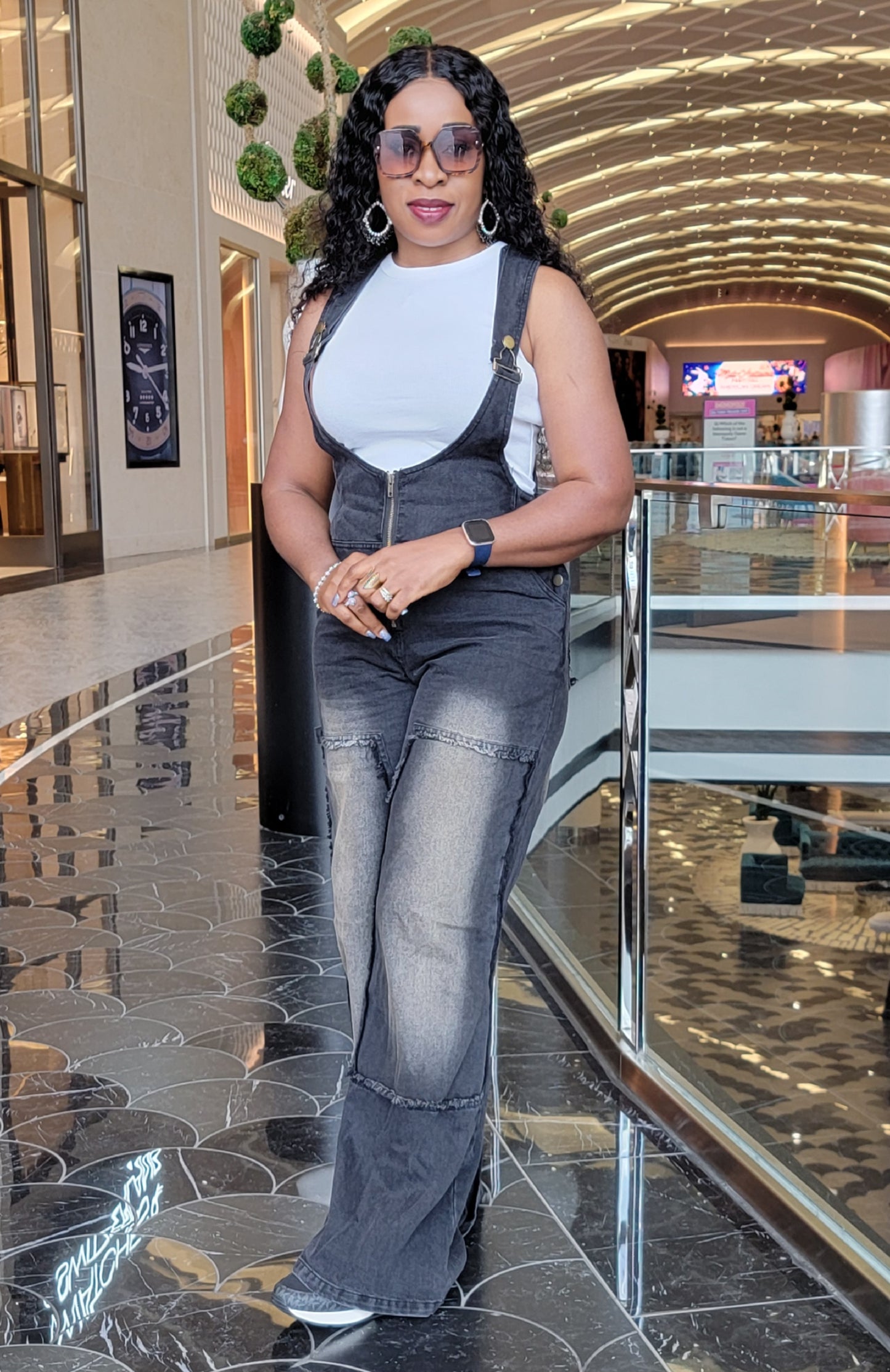 Angel Zip-Front Denim Overalls