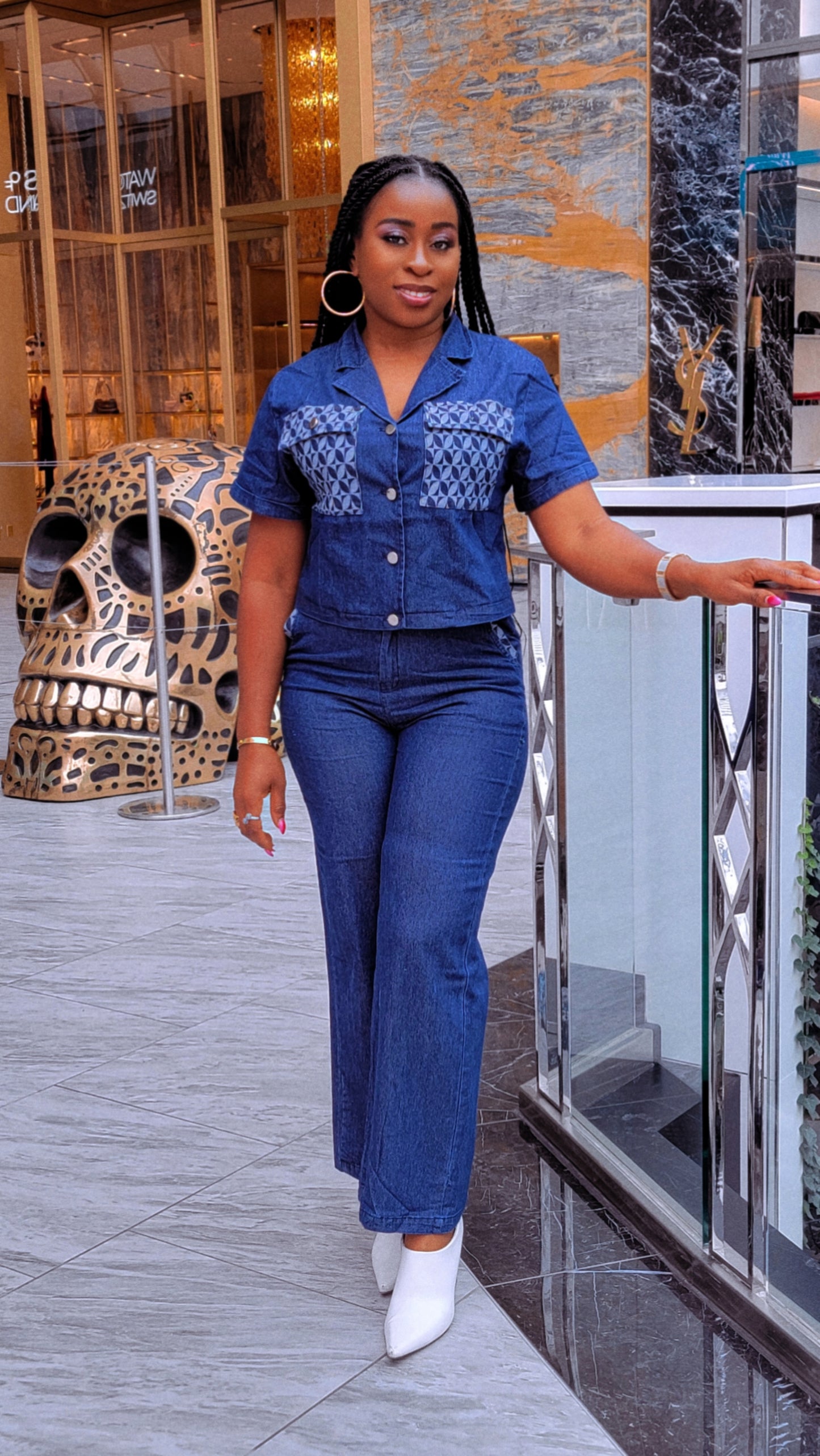 Amanda Denim Two-Piece Pant  Set