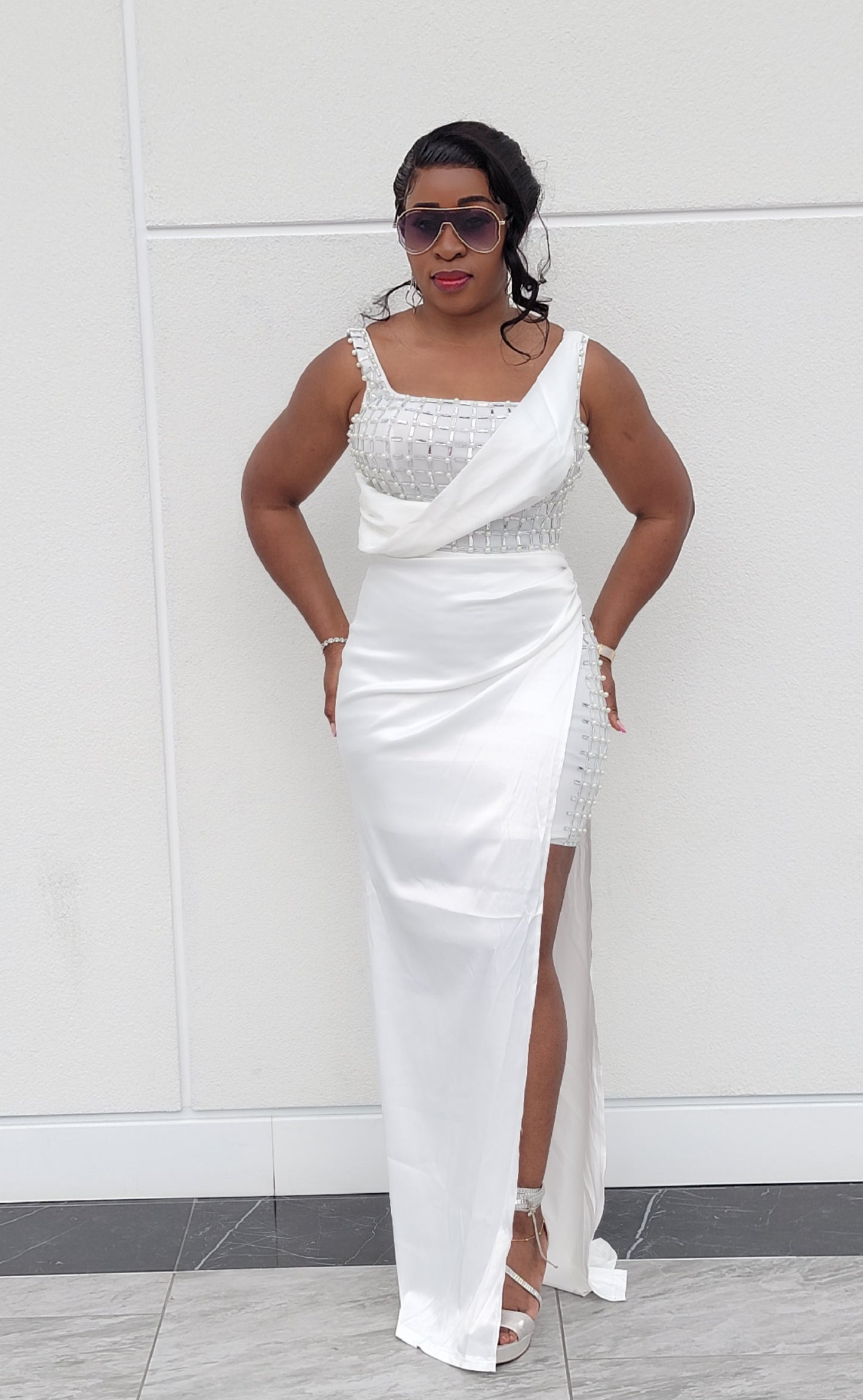 Samantha Rhinestone Glam Dress (White)