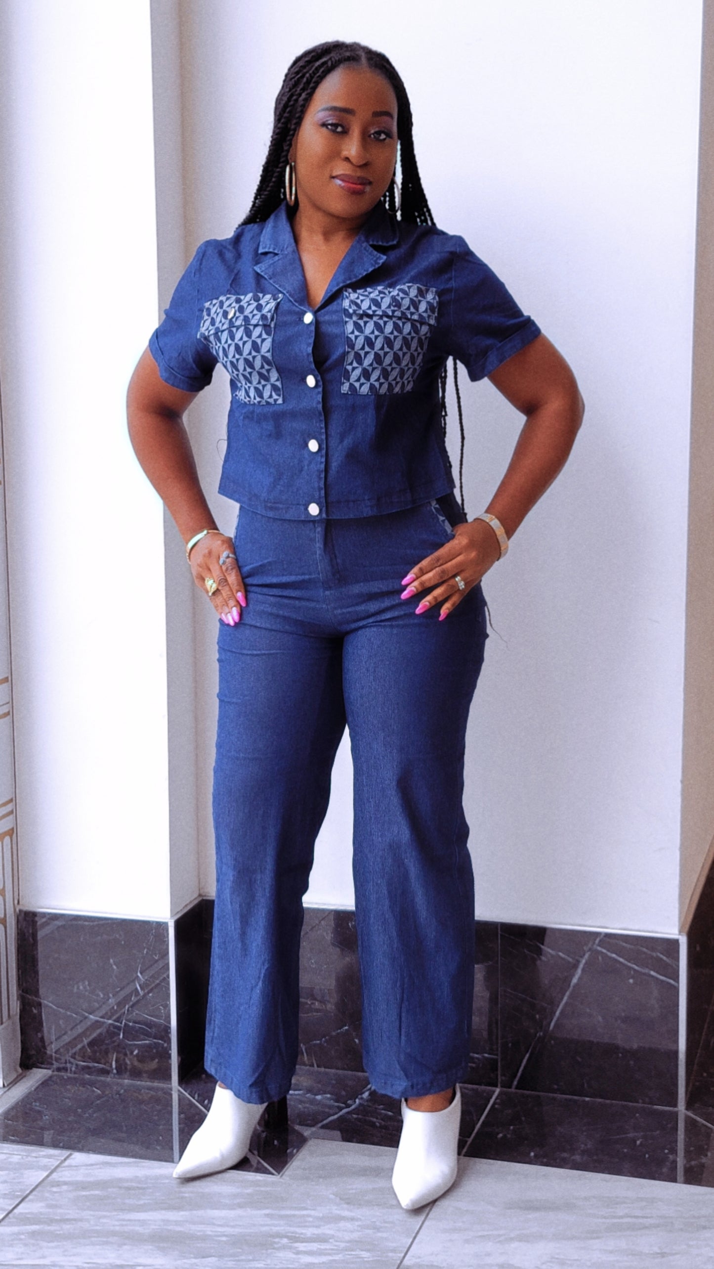 Amanda Denim Two-Piece Pant  Set