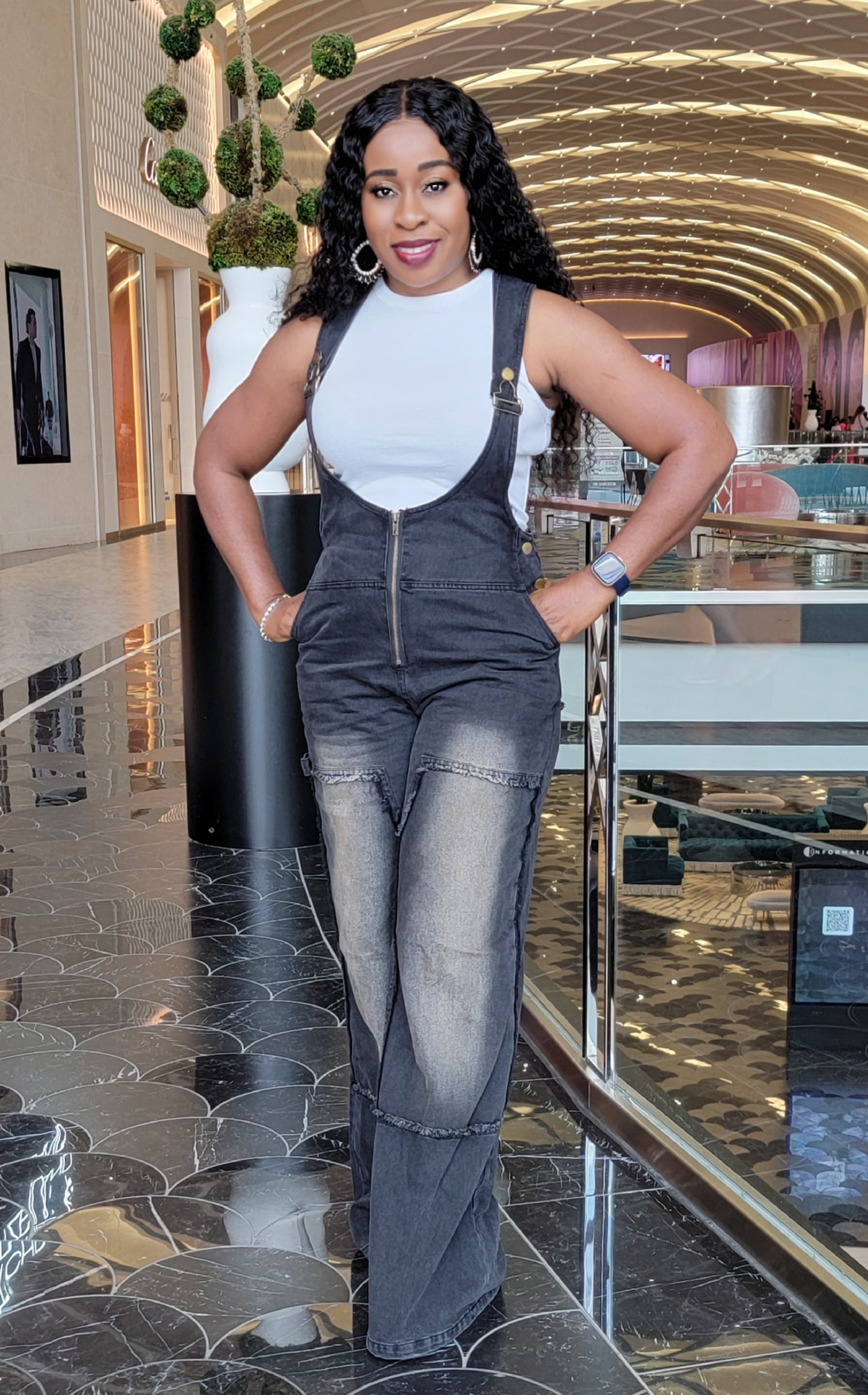 Angel Zip-Front Denim Overalls