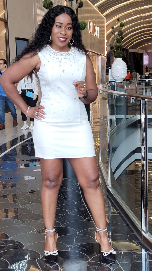 Elegant White Rhinestone Dress