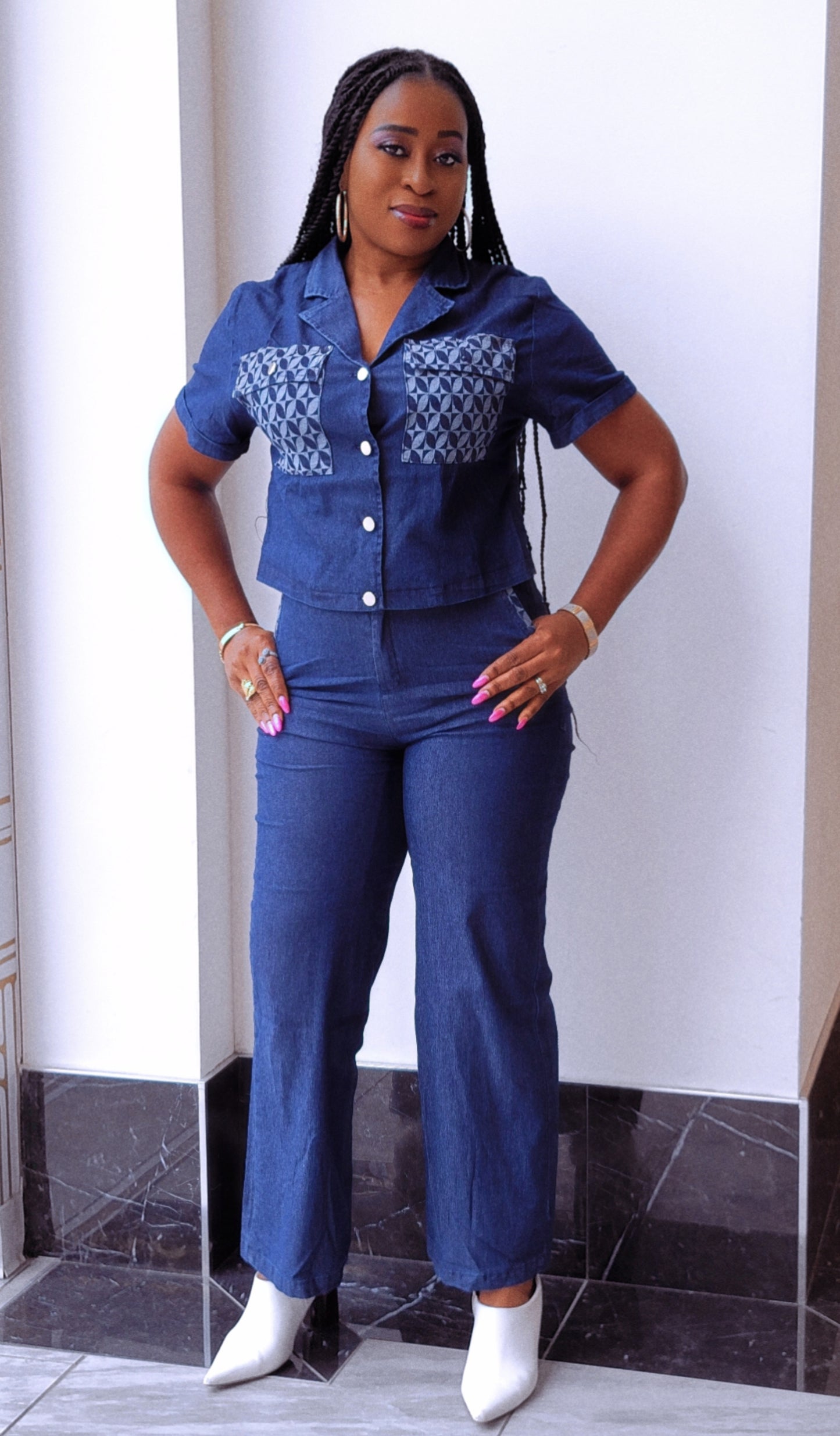 Amanda Denim Two-Piece Pant  Set
