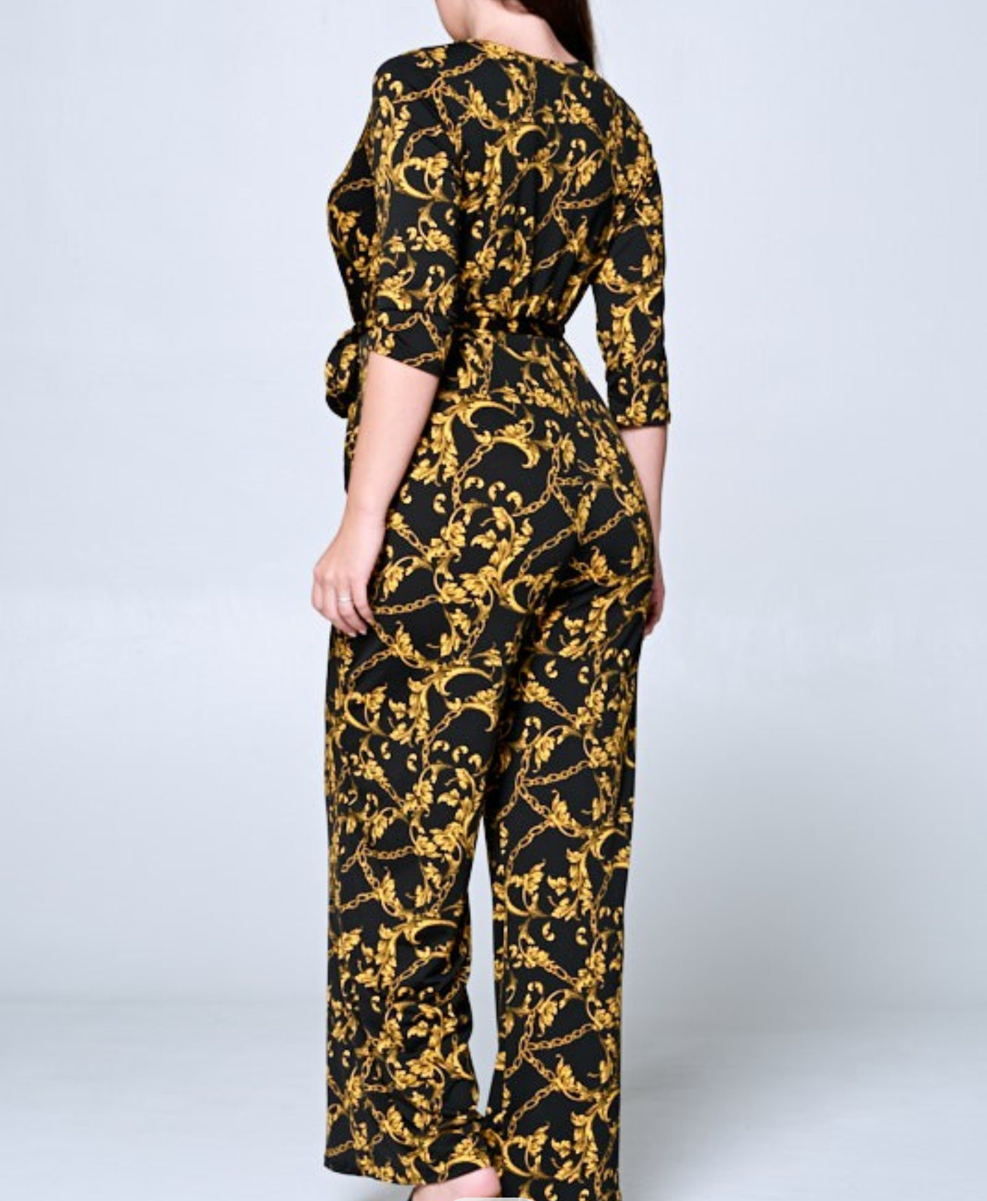 Plus Size 3/4 Sleeve Surplice Jumpsuit
