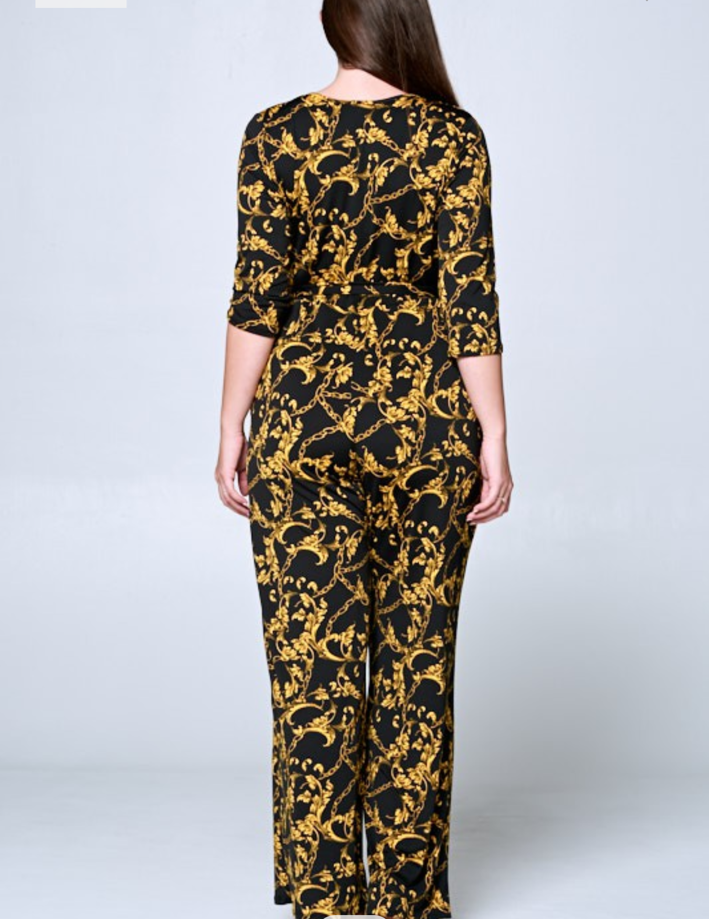 Plus Size 3/4 Sleeve Surplice Jumpsuit