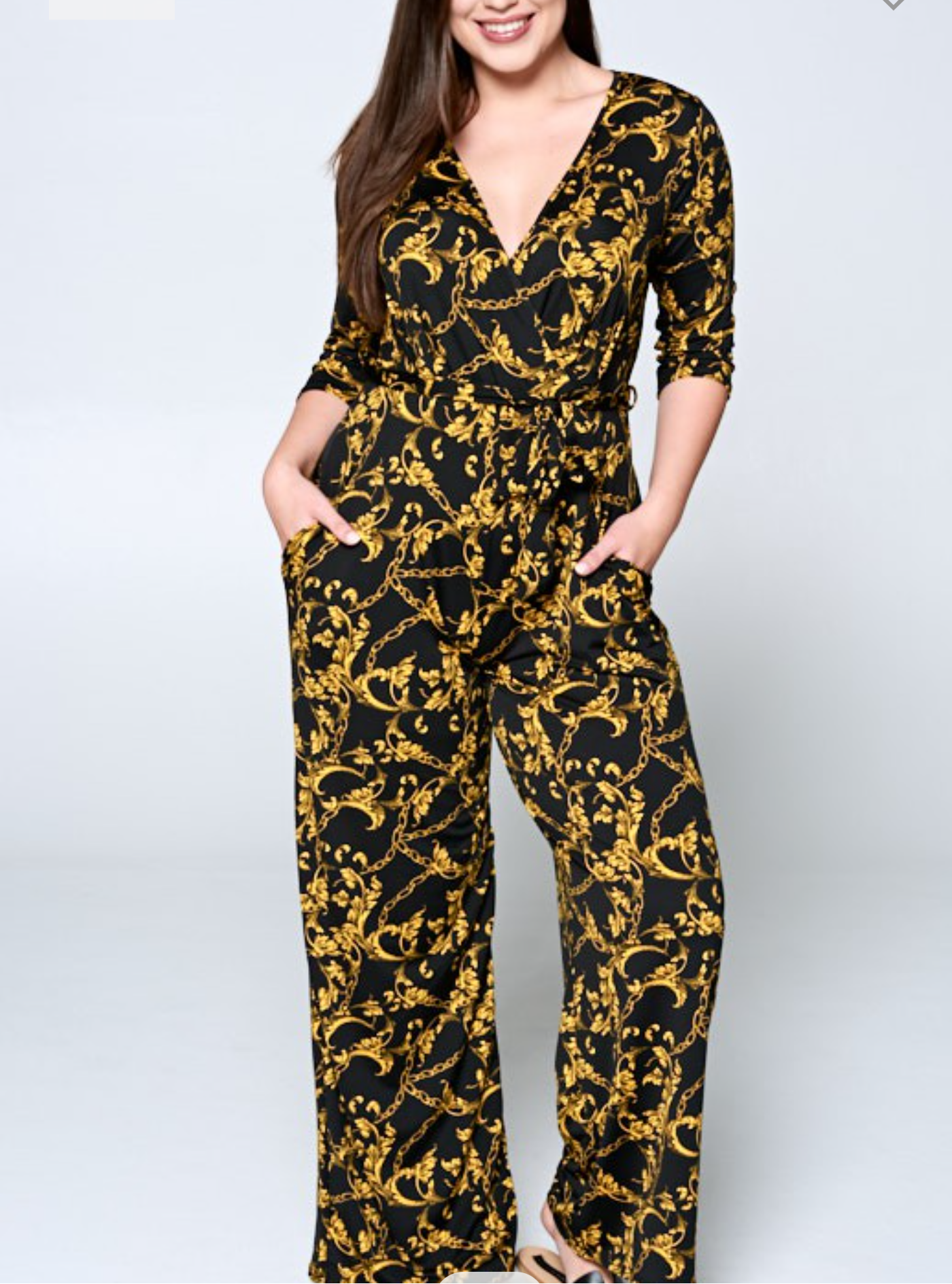 Plus Size 3/4 Sleeve Surplice Jumpsuit