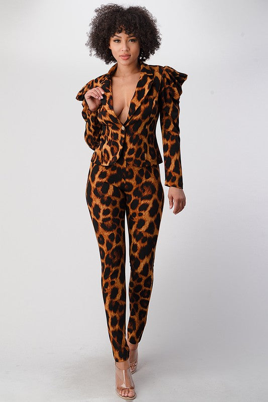 Fancy Leopard Blazer And Pants Set