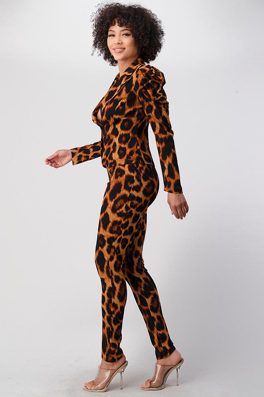 Fancy Leopard Blazer And Pants Set