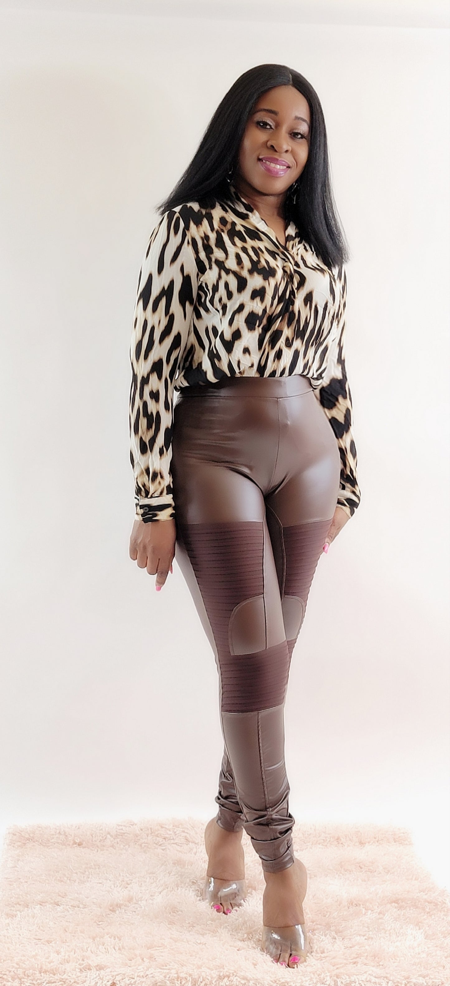 Helena Faux Leather Pant (Brown)