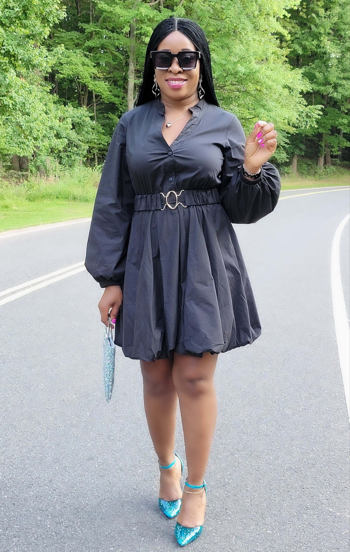 Crystal Bubble Mini Dress( Black)