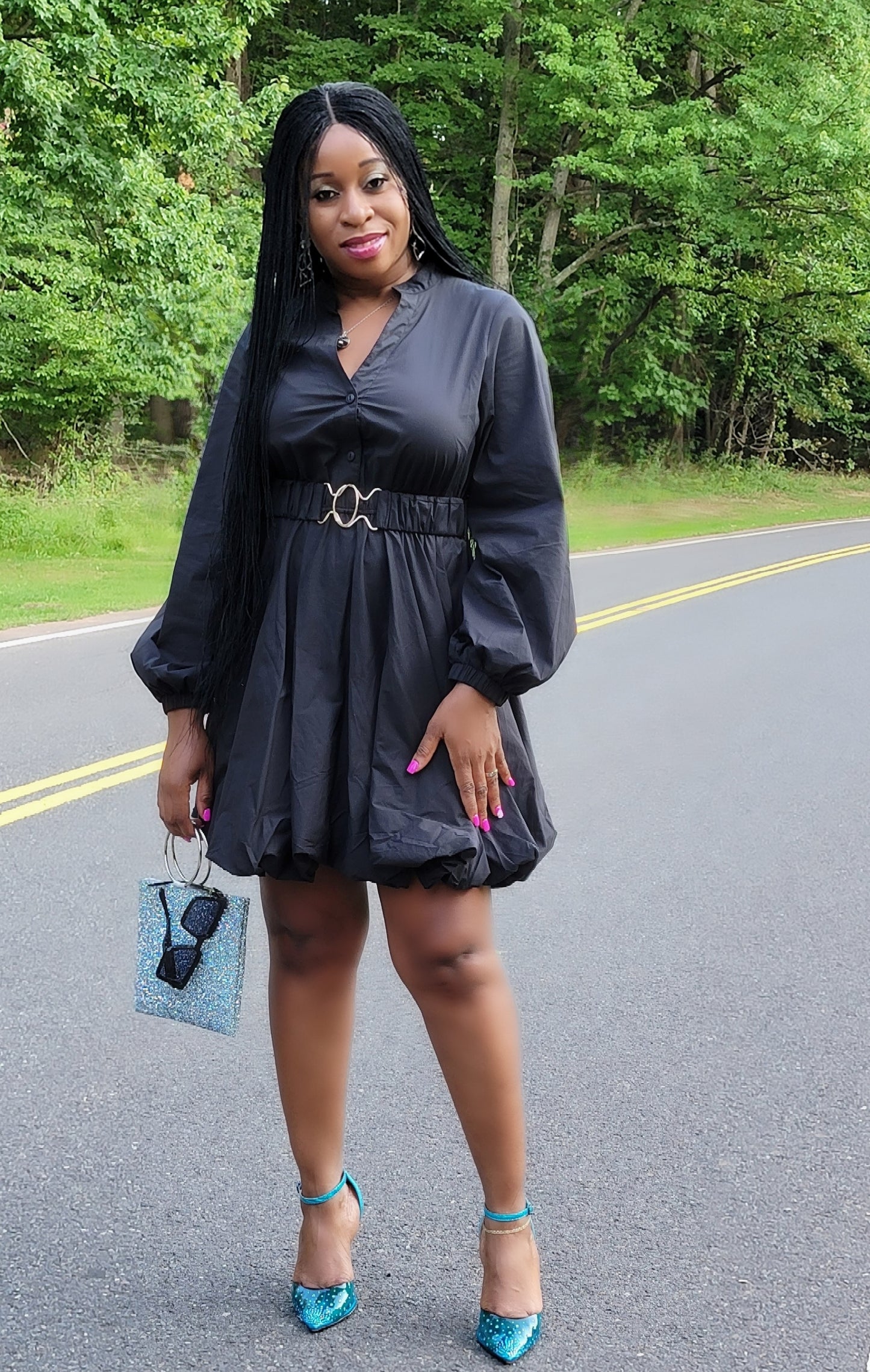 Crystal Bubble Mini Dress( Black)