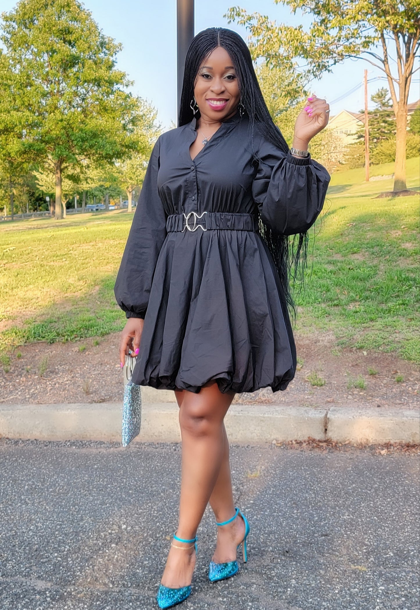 Crystal Bubble Mini Dress( Black)