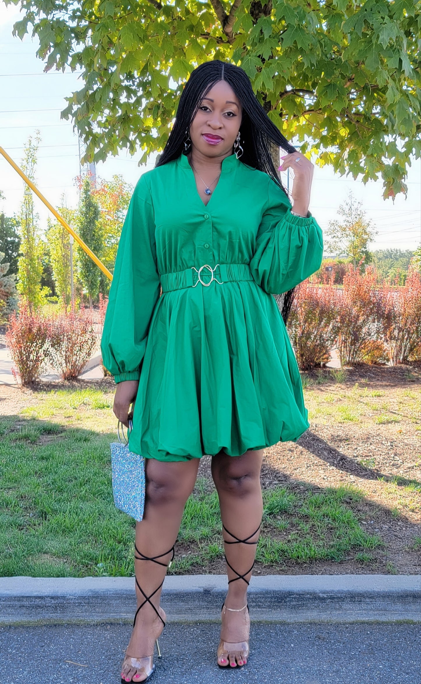 Crystal Bubble Mini Dress( Green)